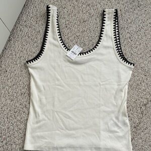 J. Crew Cream Tank Top with Black Detailing